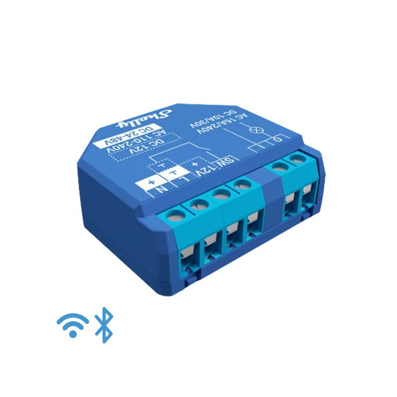 Shelly Plus 1 -Smart Relay 16A  AC/DC WiFi/BT + cont. pulito