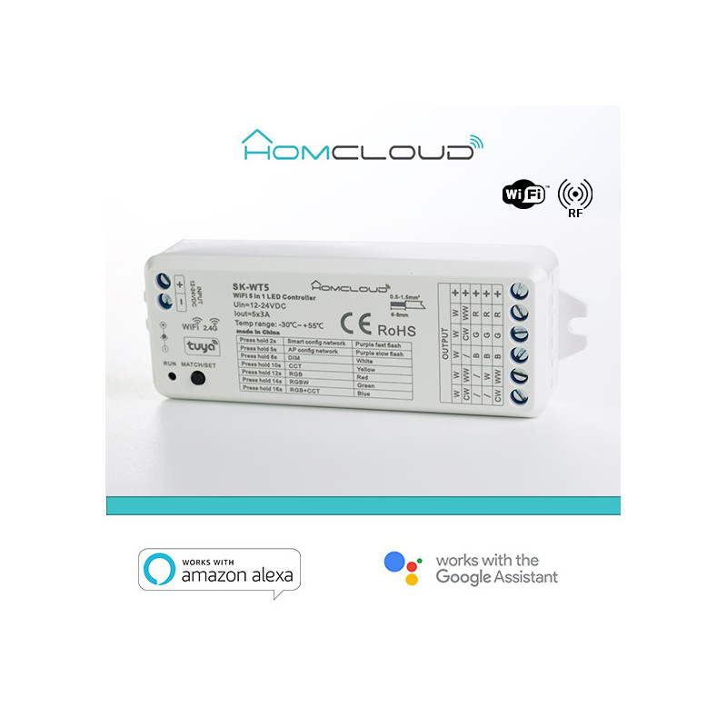 Ricevitore DIM 12/24V DC, 5CH*3A, Wi-Fi+RF2.4G RGB+CCT